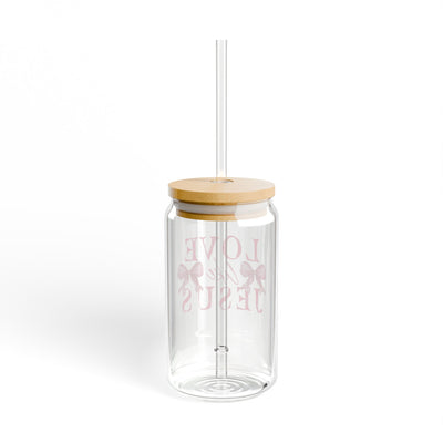 Love Like Jesus (Glass Can with Lid and Straw)