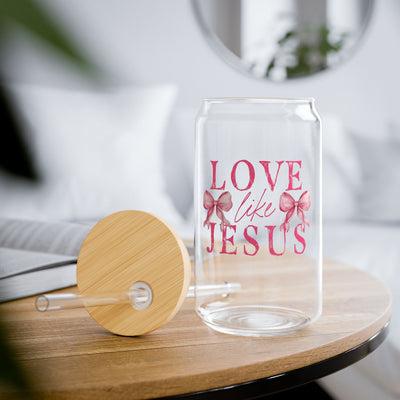 Love Like Jesus (Glass Can with Lid and Straw)