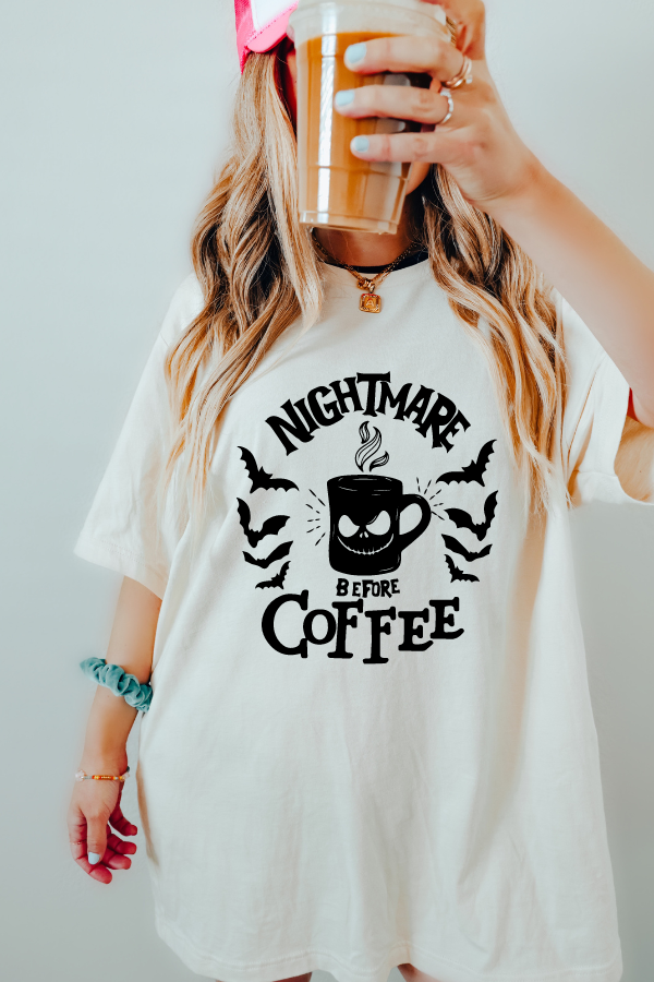 NIGHTMARE BEFORE COFFEE HALLOWEEN TEE (COMFORT COLORS)