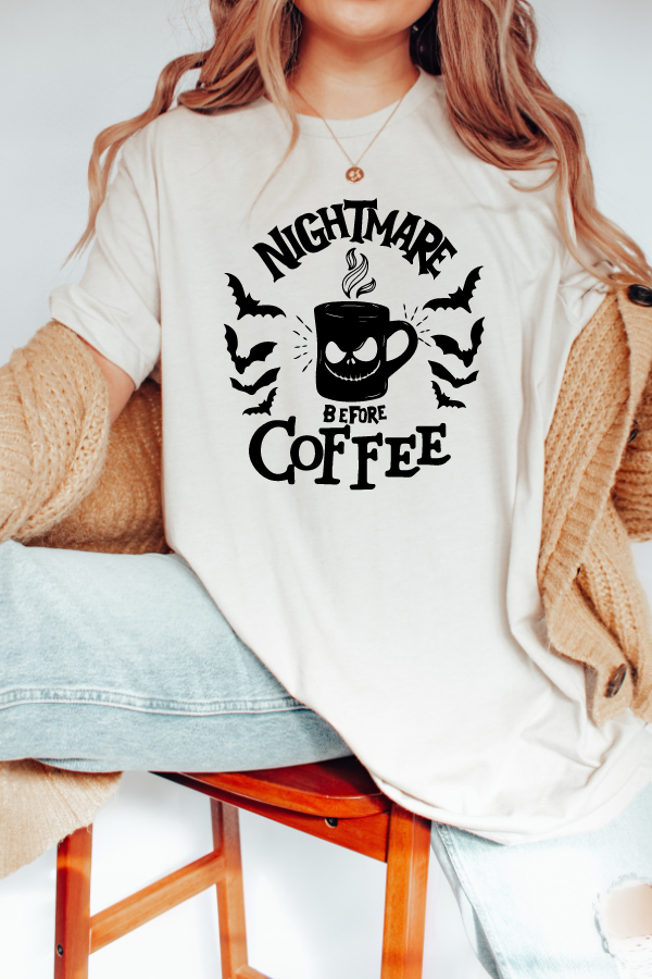 NIGHTMARE BEFORE COFFEE HALLOWEEN TEE (Bella and Canvas)