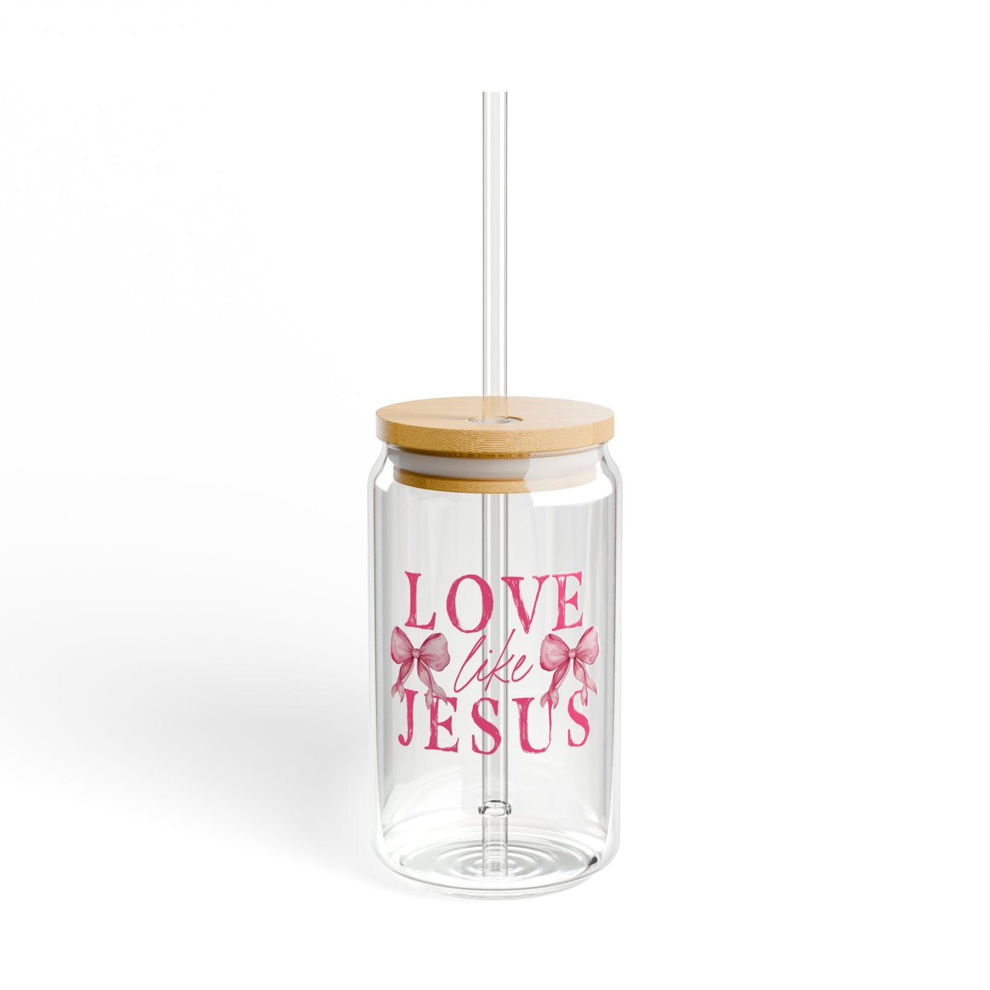 Love Like Jesus (Glass Can with Lid and Straw)