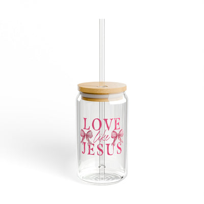 Love Like Jesus (Glass Can with Lid and Straw)