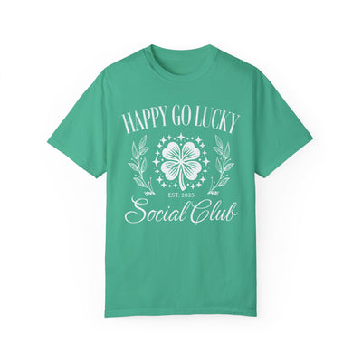 Happy Go Lucky Social Club T-shirt - distressed (COMFORT COLORS)