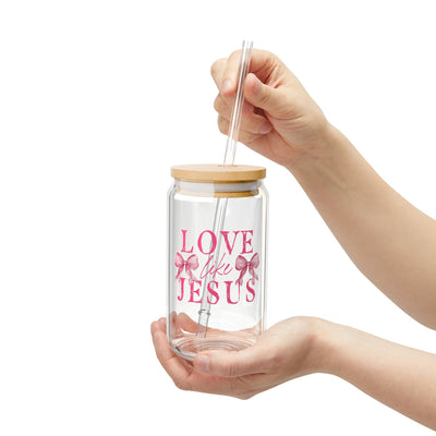 Love Like Jesus (Glass Can with Lid and Straw)