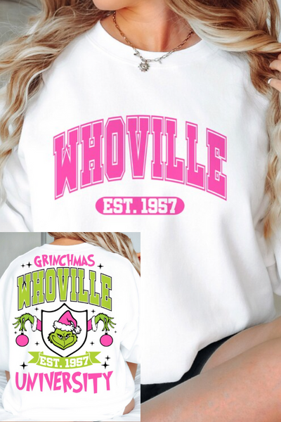 WHOVILLE UNIVERSITY 2 SIDED PRINT SWEATSHIRT (GILDAN)