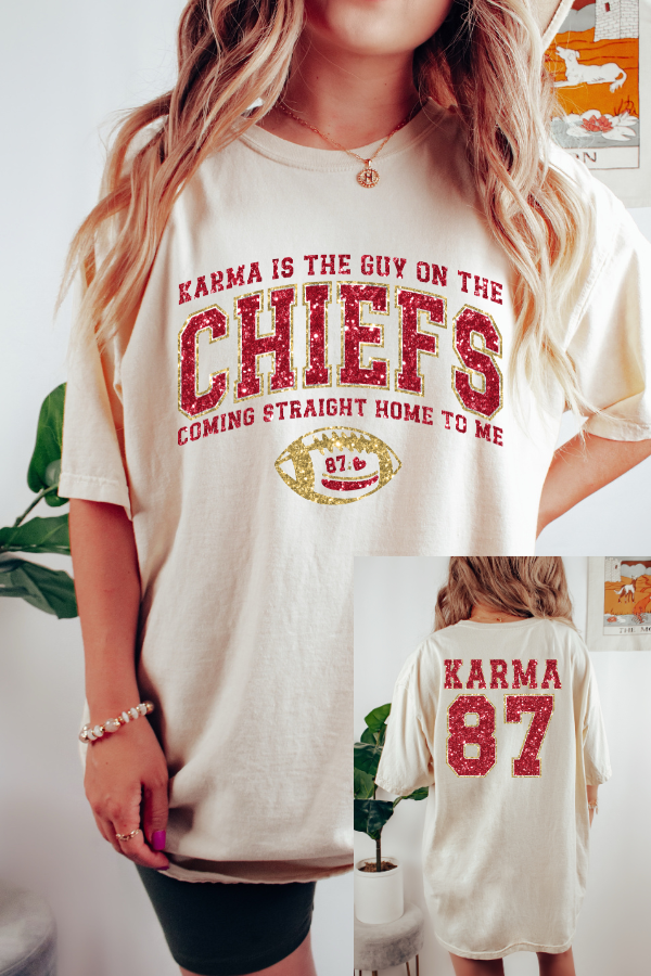 87 Karma 2 Sided Print Glitter T-shirt (Comfort Colors)