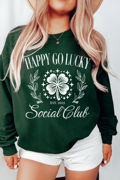 Happy Go Lucky Social Club Sweatshirt - distressed (GILDAN)