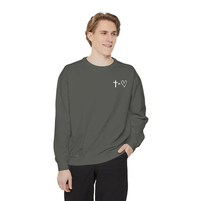 JESUS HAS MY BACK SWEATSHIRT 2 SIDED PRINT (COMFORT COLORS)