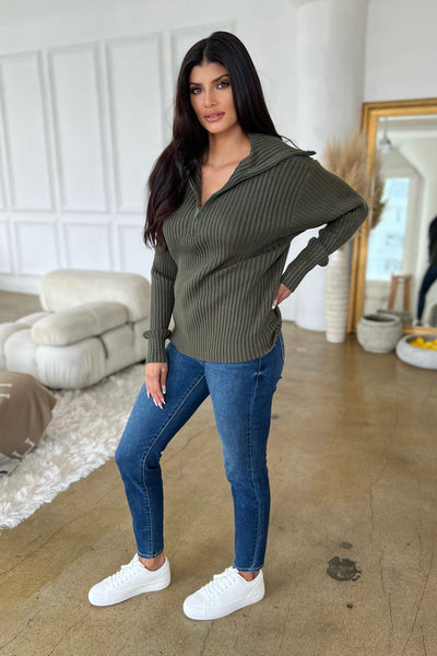 ASPEN SWEATER , SWEATER , It's NOMB , DRESSY 1/2 ZIP COLLARED SWEATER, ELAN BRAND SWEATER, OLIVE CASHMERE SWEATER, RIBBED OLIVE SWEATER , It's NOMB , itsnomb.com
