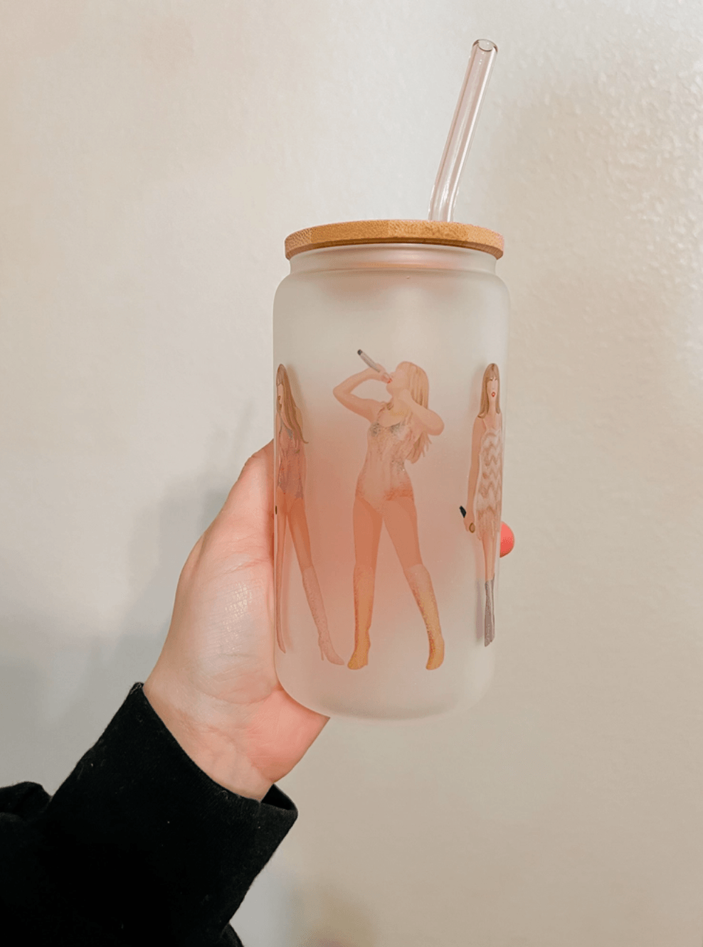 ERAS SILHOUETTE GLASS CAN WITH LID AND STRAW , GLASS CAN , It's NOMB , ERAS SILHOUETTE OF TAYLOR SWIFT, TAYLOR SWIFT GLASS CUPS, THE REPUTATION ERA GLASS CAN WITH LID AND STRAW , It's NOMB , itsnomb.com