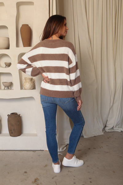 HARLOW SWEATER , SWEATER , It's NOMB , ANGORA STRIPED SWEATER, CAMEL AND IVORY SWEATER, COZY FALL SWEATER, FUZZY STRIPED SWEATER , It's NOMB , itsnomb.com