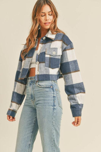 JACLYN CROPPED SHACKET , , it’sNOMB. The Label , blouse, BLOUSES, Blue, BUTTON DOWN, cropped, CROPPED JACKET, FLANNEL, FLANNEL SHIRT, ITS NOMB, Its None of My Business, ITSNOMB, ITSNOMBTHELABEL, Jessica Nickson, PLAID, PLAID PATERN, PLAID PATTERN, SHACKET, SHACKETS, SHIRT , It's NOMB , itsnomb.com