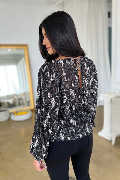 JOLIE BLOUSE , BLOUSE , It's NOMB , BLACK AND WHITE FLORAL BLOUSE, BLOUSE WITH DELICATE PATTERN, EXPENSIVE LOOKING SILKY BLOUSE, FLORAL CHIFFON BLOUSE, MODEST CLOTHING, SILKY BLOUSE FOR WORK , It's NOMB , itsnomb.com