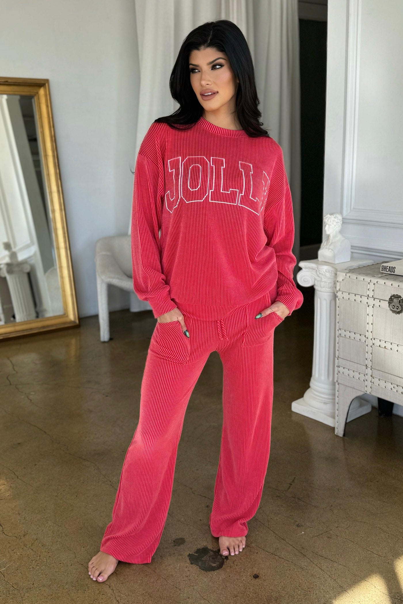 JOLLY CORDED LOUNGE SET (Available in Small to XL) , TOP AND PANT SET , It's NOMB , CHRISTMAS GRAPHIC PULLOVER, christmas graphics, CHRISTMAS LOUNGE SET, CHRISTMAS PAJAMAS, christmas present, GREEN CHRISTMAS SWEATER AND PANTS, JOLLY SWEATSHIRT , It's NOMB , itsnomb.com