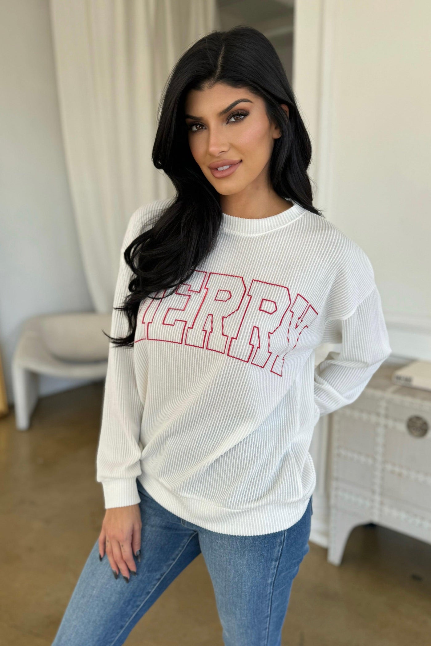 MERRY CORDED PULLOVER (Available in Small to XL) , graphic pulllover , It's NOMB , CHRISTMAS GRAPHIC PULLOVER, christmas graphics, christmas present, MERRY SWEATSHIRT , It's NOMB , itsnomb.com