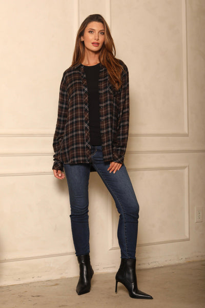 ORION FLANNEL SHIRT , FLANNEL SHIRT , it’sNOMB. The Label , BLACK AND BROWN PLAID, FLANNEL, FLANNEL SHIRT, green plaid, PATTERN, PLAID, PLAID PATERN, SHACKET, SHACKETS, SHIRT, SHIRTS, THREAD AND SUPPLY ORION SHIRT , It's NOMB , itsnomb.com