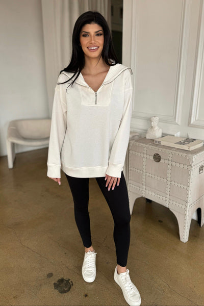 PARKER 1/4 ZIP PULLOVER (Available in Plus Size) , , It's NOMB , 1/4 ZIP PULLOVER, IVORY ATHLEISURE SWEATER, varley vine pullover , It's NOMB , itsnomb.com