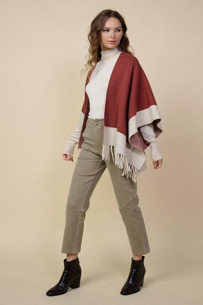 STATE OF MIND PONCHO , JACKET , It's NOMB , chocolate color poncho, color blocked poncho, it's nomb, ivory poncho, JACKETS, ONLINE BOUTIQUE, poncho, poncho sweater, poncho with fringe, rust poncho, shawl jacket, shawl sweater, state of mind poncho, sweater poncho, sweater poncho with fringe , It's NOMB , itsnomb.com