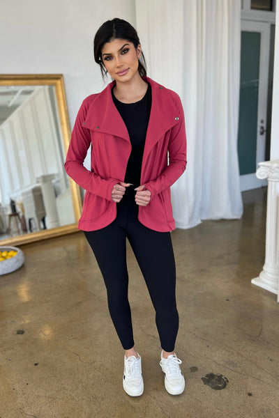 WORK HARD JACKET (PLUS AVAILABLE) , JACKET , It's NOMB , ASSYMETRICAL JACKET, ATHLEISURE JACKET, ATHLETIC JACKET, coral jacket, COWL NECK JACKET, it's nomb, it's nomb the label, red jacket , It's NOMB , itsnomb.com