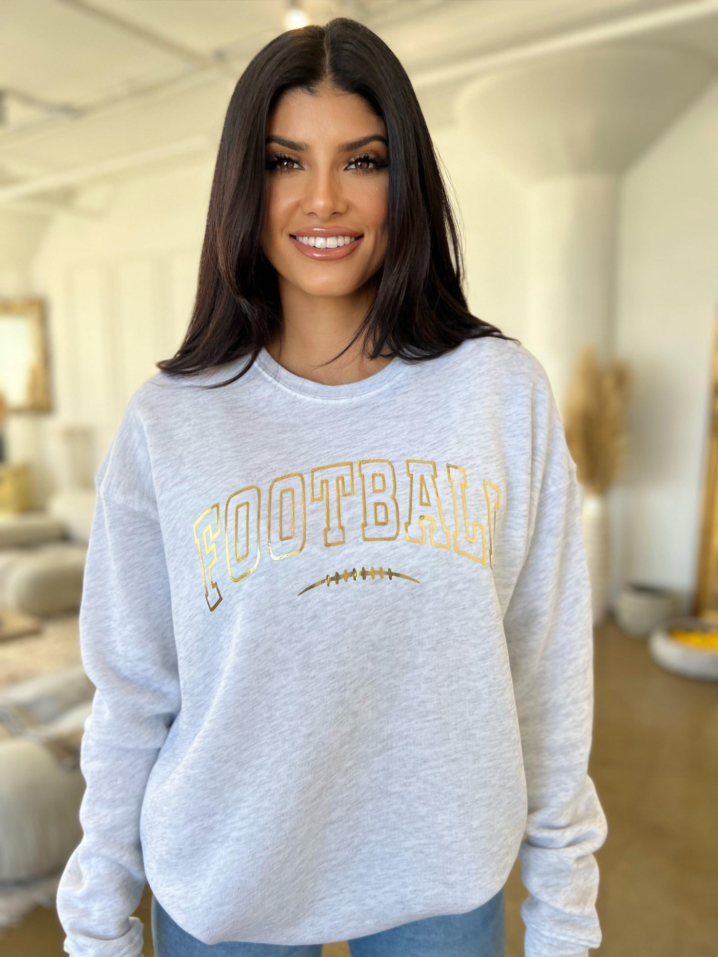 YAY, SPORTS GRAPHIC PULLOVER , graphic pulllover , It's NOMB , FOOTBALL PULLOVER, GOLD FOIL FOOTBALL SWEATSHIRT, GOLD FOIL SCREENPRINT FOOTBALL SWEATER , It's NOMB , itsnomb.com