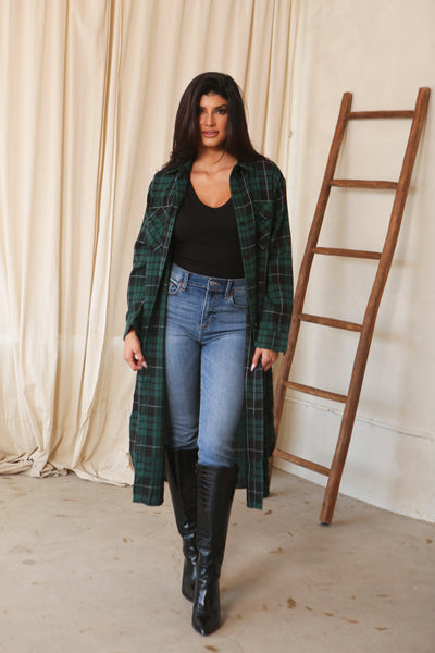 ZOEY LONG FLANNEL , SHACKET , it’sNOMB. The Label , BUTTON DOWN, CARDIGAN, FLANNEL, GREEN PLAID SHACKET, LONG BLACK SHACKET, LONG GREEN PLAID DUSTER, MIDI LENGTH SHACKET, SHACKET, SHACKETS, TUNIC , It's NOMB , itsnomb.com