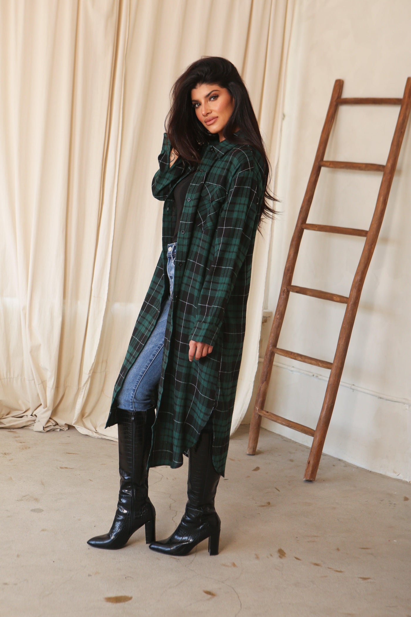 ZOEY LONG FLANNEL , SHACKET , it’sNOMB. The Label , BUTTON DOWN, CARDIGAN, FLANNEL, GREEN PLAID SHACKET, LONG BLACK SHACKET, LONG GREEN PLAID DUSTER, MIDI LENGTH SHACKET, SHACKET, SHACKETS, TUNIC , It's NOMB , itsnomb.com