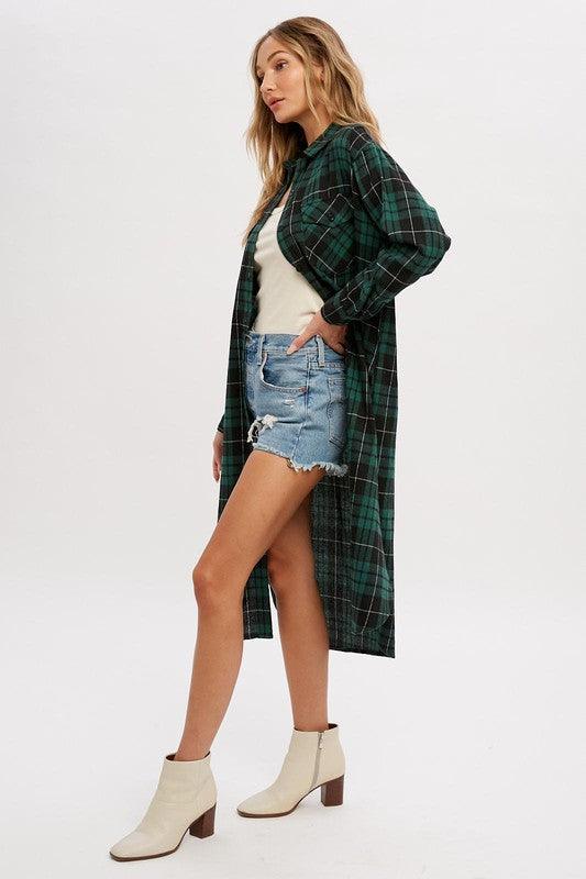 ZOEY LONG FLANNEL , SHACKET , it’sNOMB. The Label , BUTTON DOWN, CARDIGAN, FLANNEL, GREEN PLAID SHACKET, LONG BLACK SHACKET, LONG GREEN PLAID DUSTER, MIDI LENGTH SHACKET, SHACKET, SHACKETS, TUNIC , It's NOMB , itsnomb.com