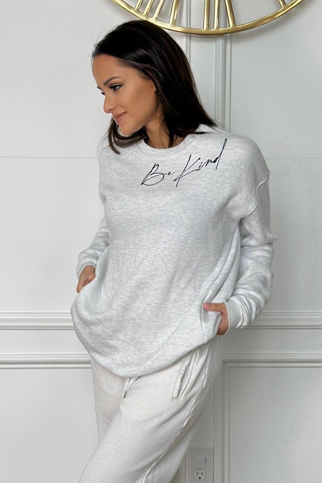 BE KIND PULLOVER (PLUS AVAILABLE) , poncho , it’sNOMB. The Label , BE KIND, BE KIND PULLOVER, BE KIND SWEATSHIRT, GRAPHIC, GRAPHIC PULLOVER, graphic sweathsirts, graphic sweatshirt, GRAY, GREY, HEATHER GREY , It's NOMB , itsnomb.com